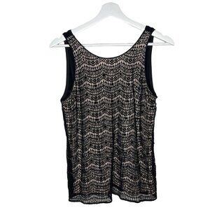 Ann Taylor Black Lace Tank Top Size M Lined Sequin Sleeveless Party Blouse